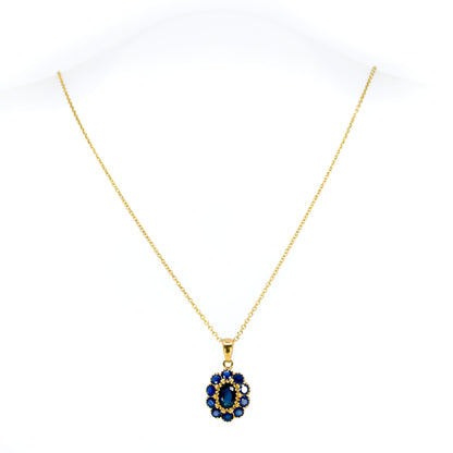 Modern 14 Carat Yellow Gold Sapphire Oval Cluster Pendant, 1.50 Carats