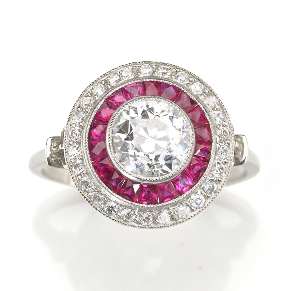Art Deco Style Ruby and Diamond Target Ring