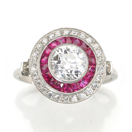 Art Deco Style Ruby and Diamond Target Ring