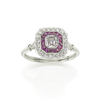 Ruby and diamond target cluster ring