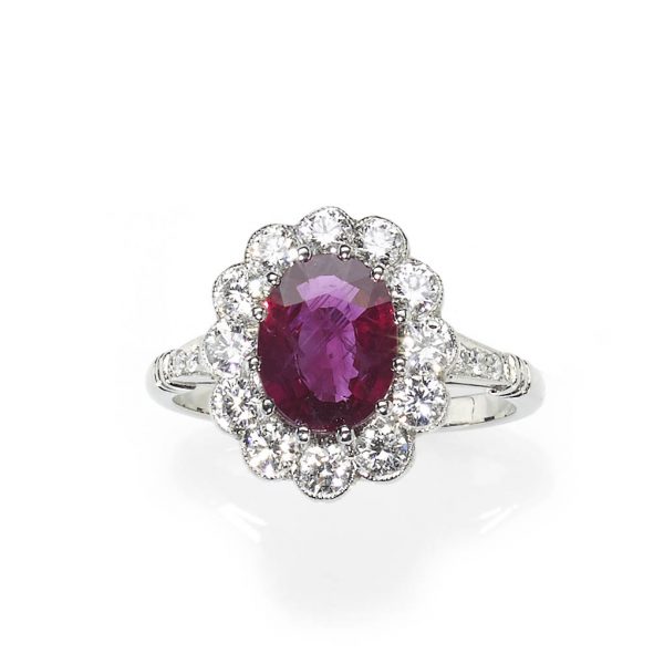 Ruby and Diamond Cluster Ring