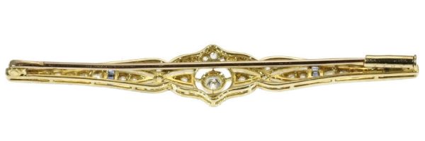 Antique Art Deco Rose Cut Diamond and Sapphire Bar Brooch