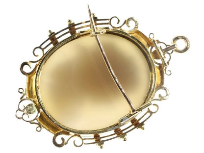 Antique Victorian French Hard Stone Cameo Brooch in Elegant Enamelled Mounting