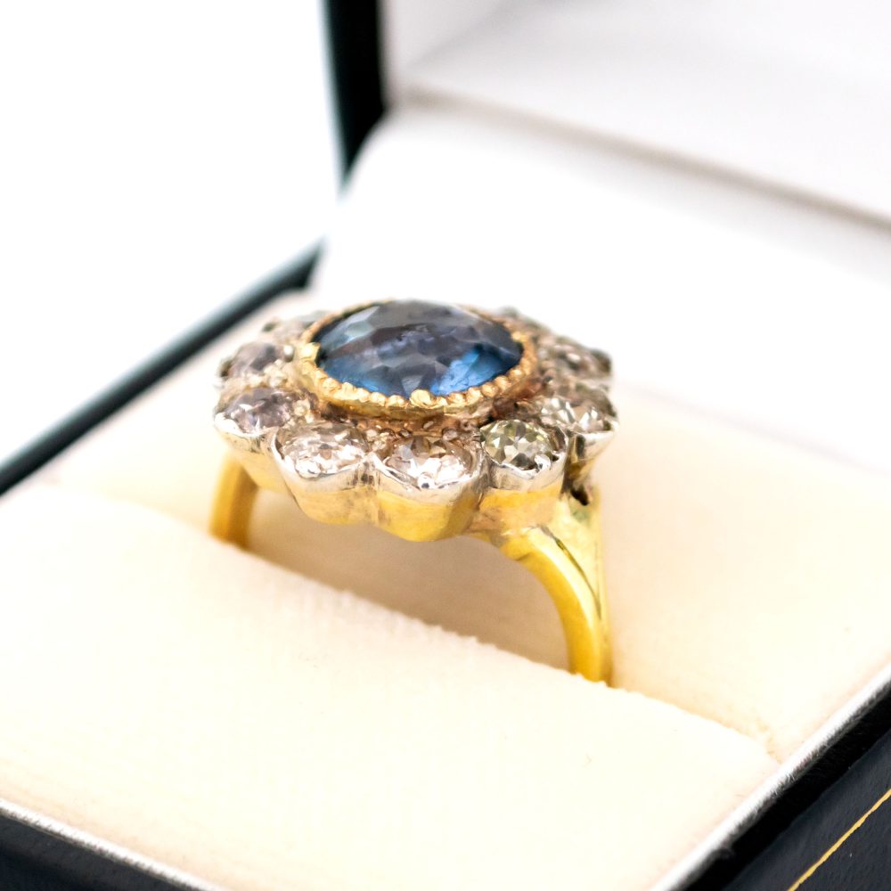 Victorian Antique 4.50ct Sapphire and Diamond Cluster Ring