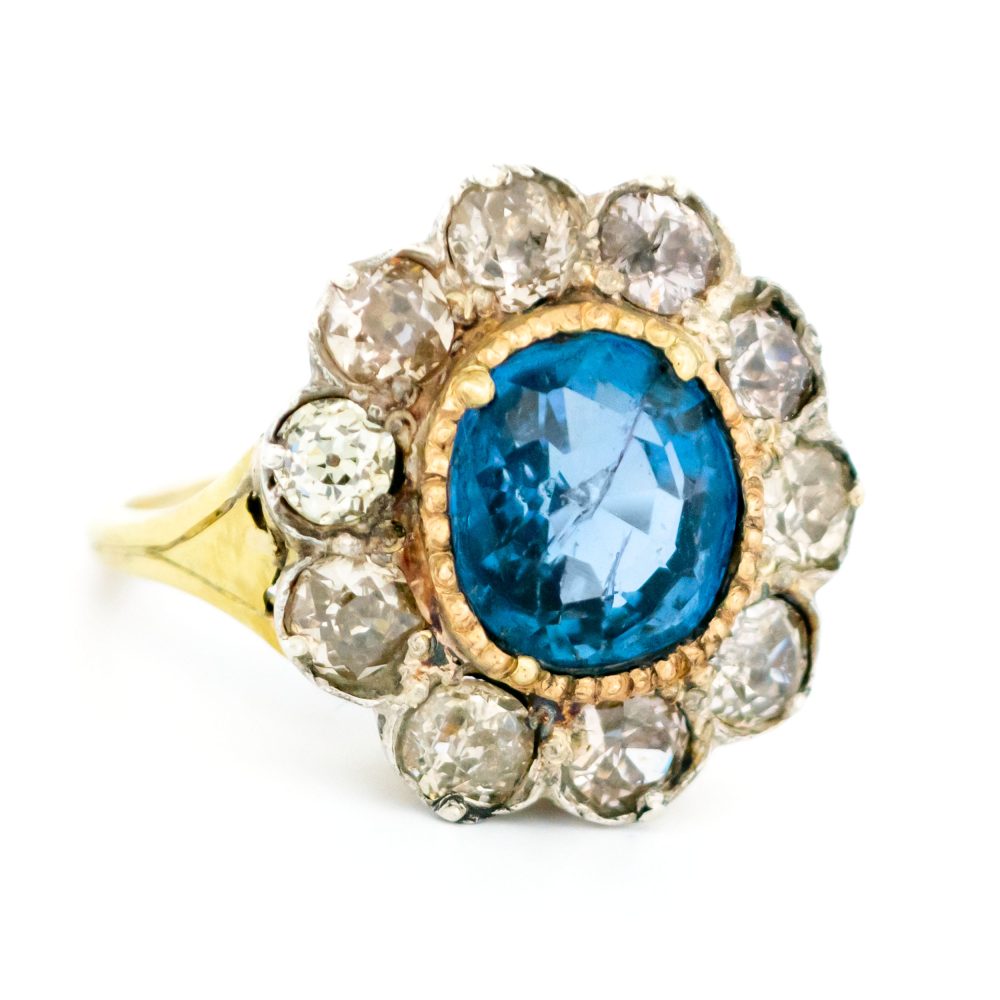 Victorian Antique 4.50ct Sapphire and Diamond Cluster Ring