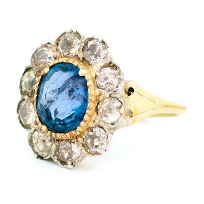 Victorian Antique 4.50ct Sapphire and Diamond Cluster Ring