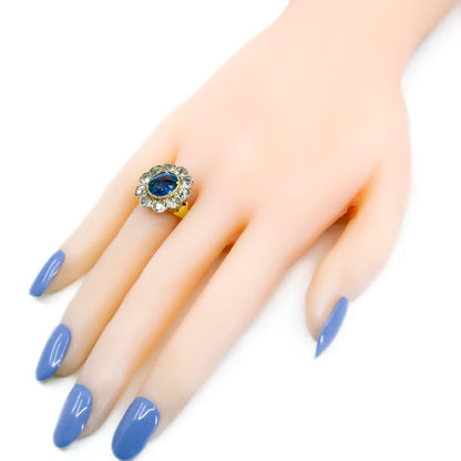 Victorian Antique 4.50ct Sapphire and Diamond Cluster Ring