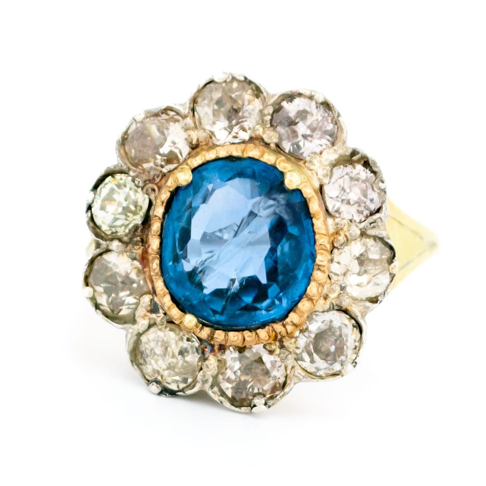 Victorian Antique 4.50ct Sapphire and Diamond Cluster Ring