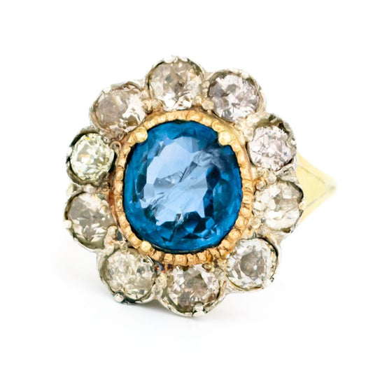 Victorian Antique 4.50ct Sapphire and Diamond Cluster Ring