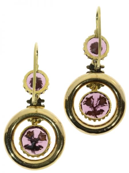Antique Victorian Amethyst and Seed Pearl Enamelled Pendant Earrings, 18ct Yellow Gold