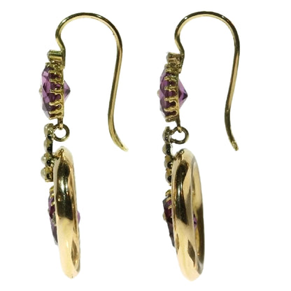 Antique Victorian Amethyst and Seed Pearl Enamelled Pendant Earrings, 18ct Yellow Gold
