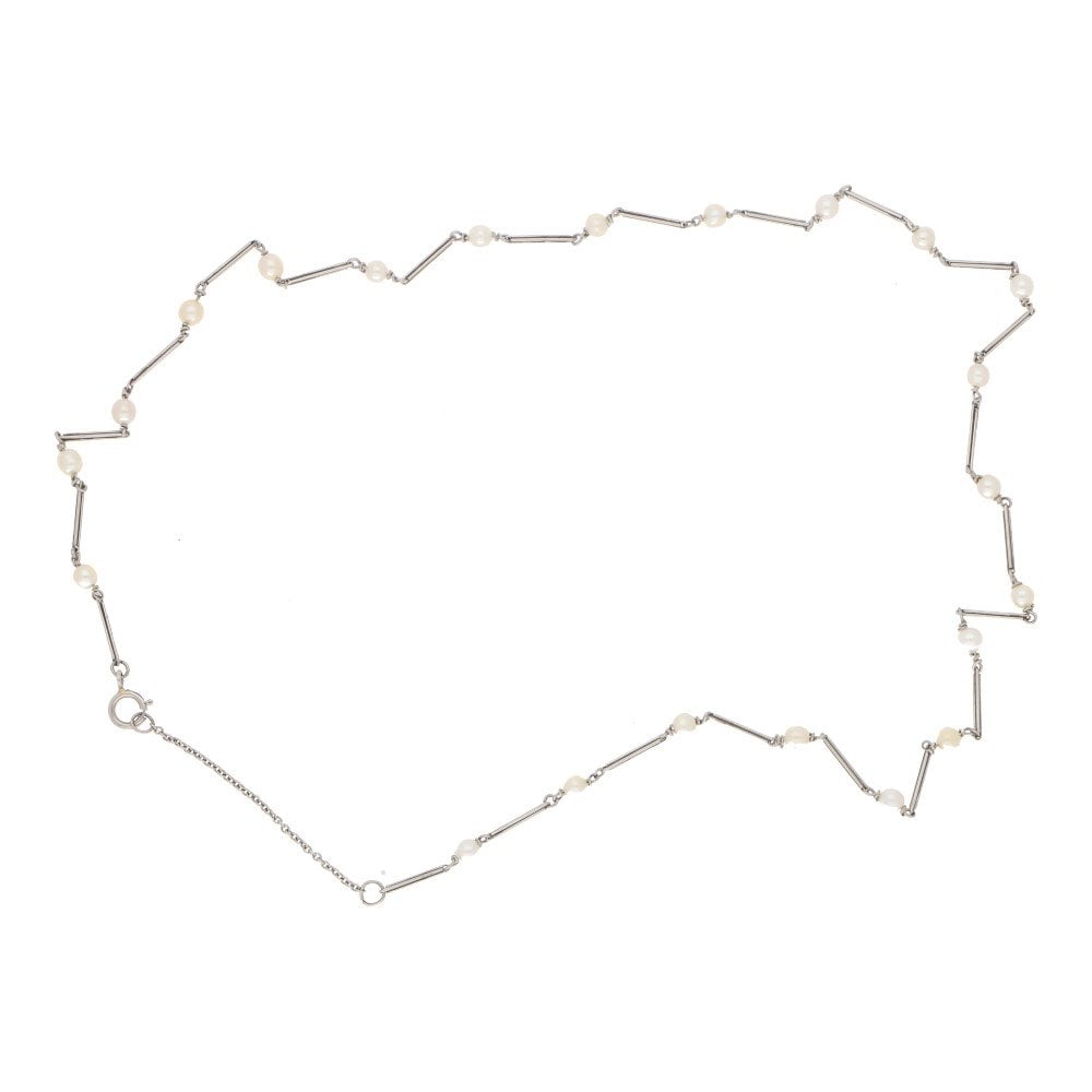 Pearl and Diamond Platinum Chain Necklace