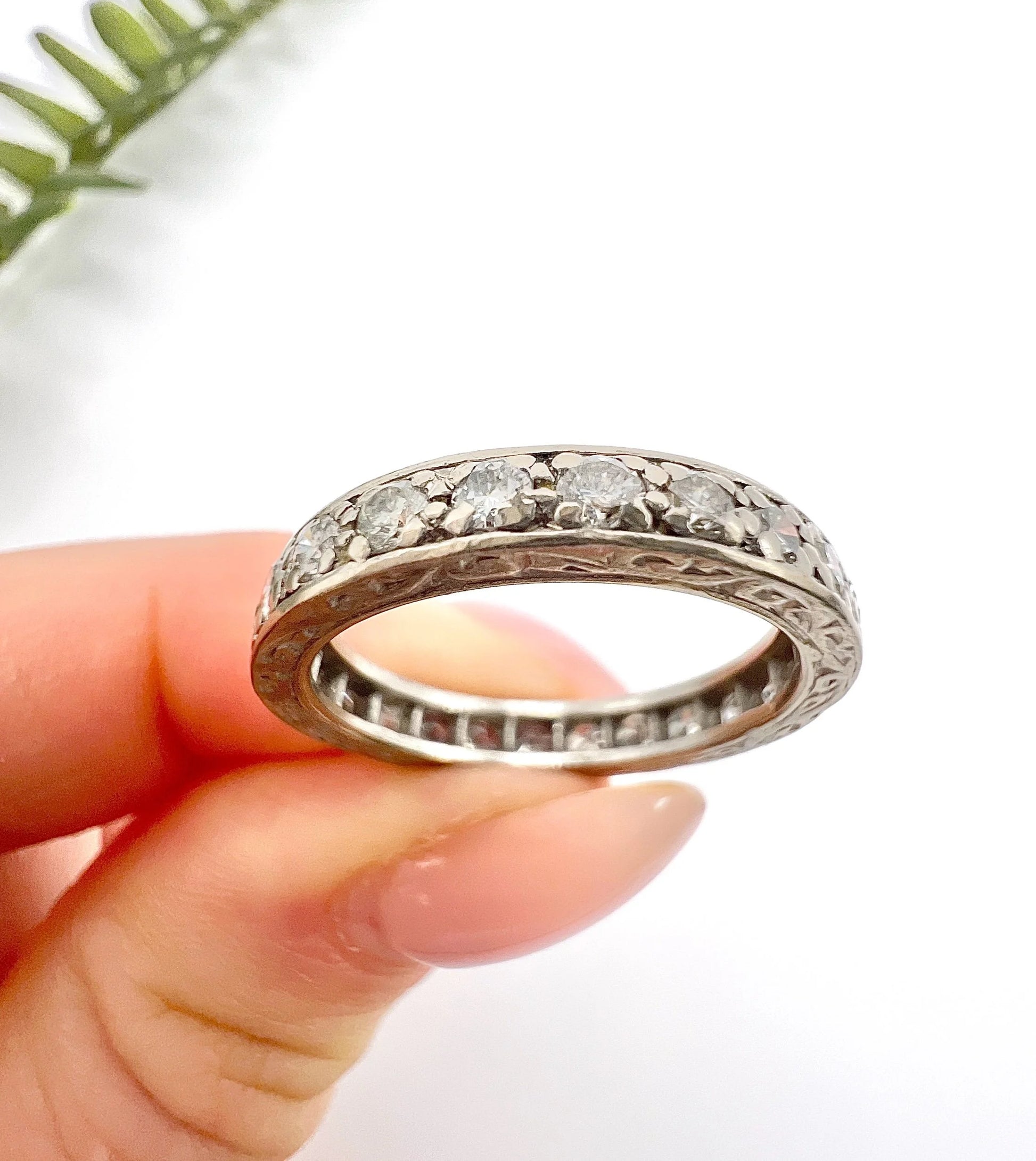 Antique 18 Carat White Gold, 1920's 1.0 Carat Diamond Eternity Ring