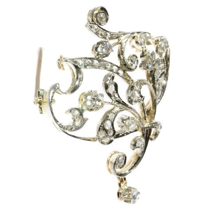Antique Art Nouveau Rose Cut Diamond Brooch and Pendant in 18ct White and Yellow Gold