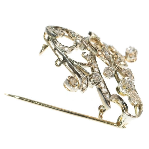 Antique Art Nouveau Rose Cut Diamond Brooch and Pendant in 18ct White and Yellow Gold