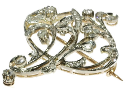 Antique Art Nouveau Rose Cut Diamond Brooch and Pendant in 18ct White and Yellow Gold
