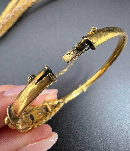 Antique 9 ct Yellow Gold, Edwardian Star Set Sapphire And Diamond Bangle