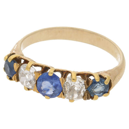 Victorian Antique Sapphire and Diamond Five Stone Ring