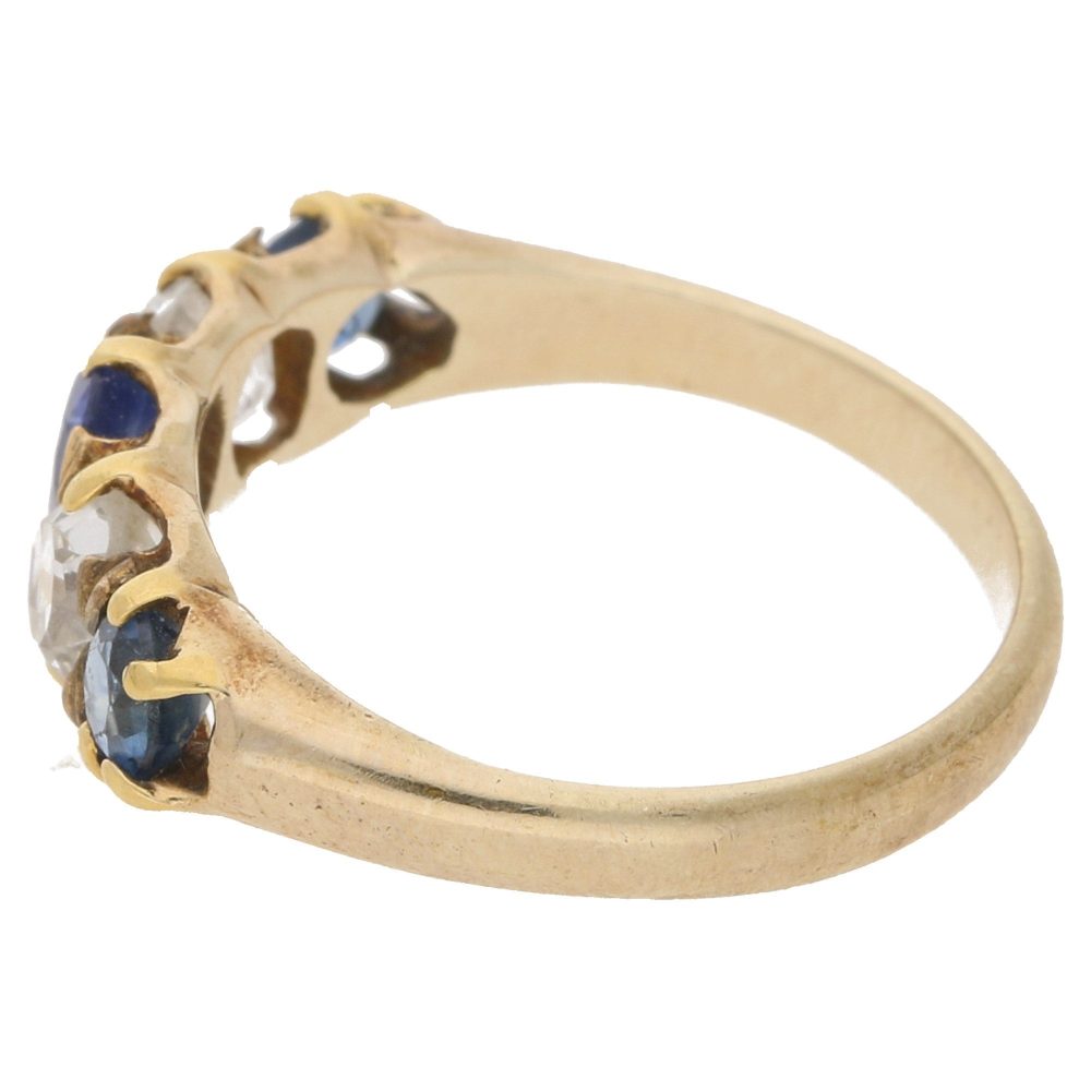 Victorian Antique Sapphire and Diamond Five Stone Ring