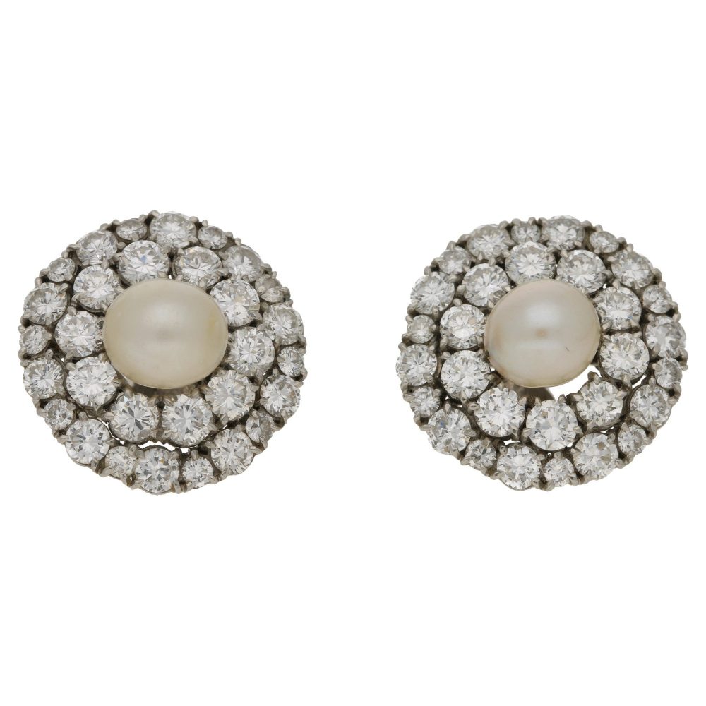 Antique Pearl and Diamond Cluster Earrings