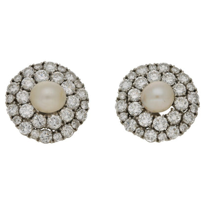 Antique Pearl and Diamond Cluster Earrings