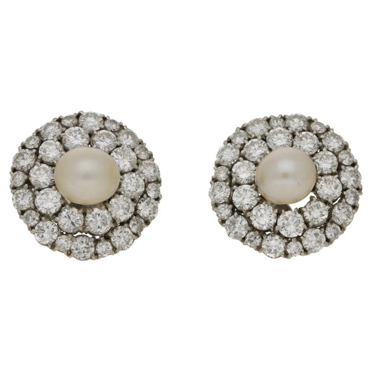 Antique Pearl and Diamond Cluster Earrings