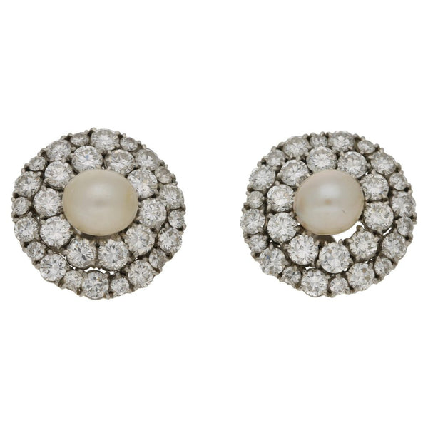 Antique Pearl and Diamond Cluster Earrings