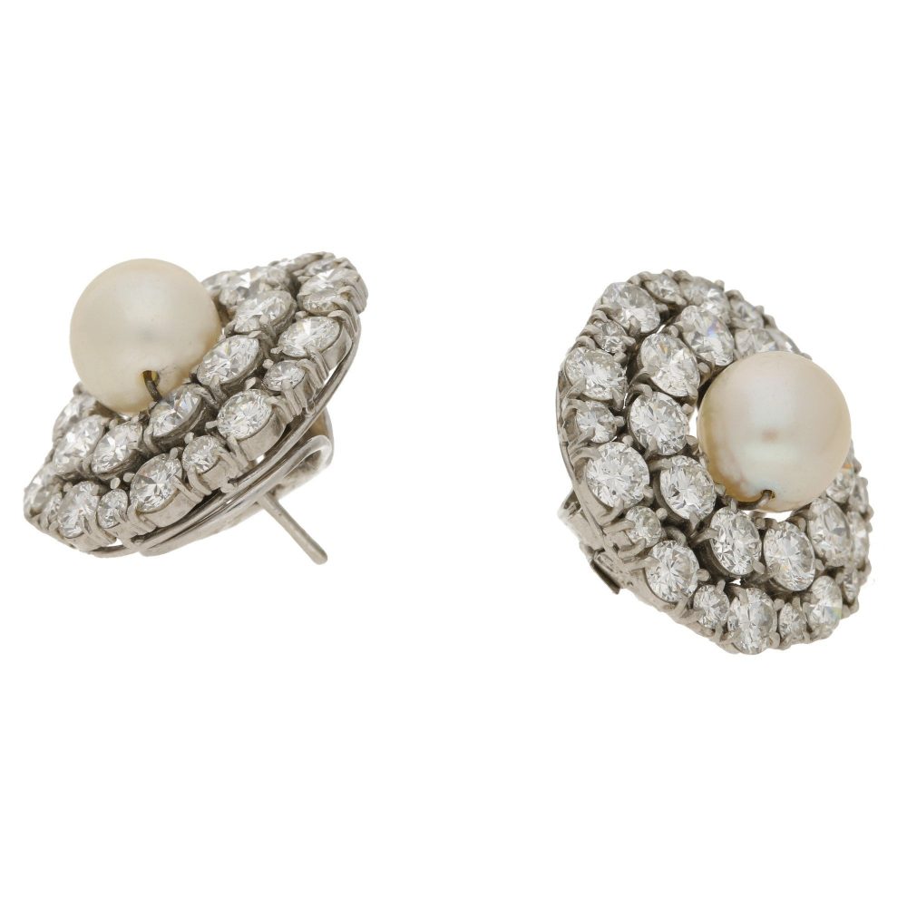 Antique Pearl and Diamond Cluster Earrings