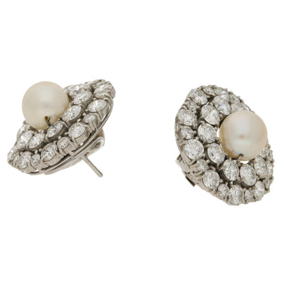 Antique Pearl and Diamond Cluster Earrings