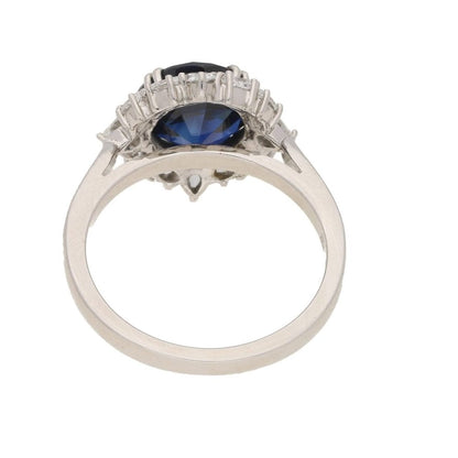 3.22ct Royal Blue Sapphire and Diamond Platinum Cluster Ring
