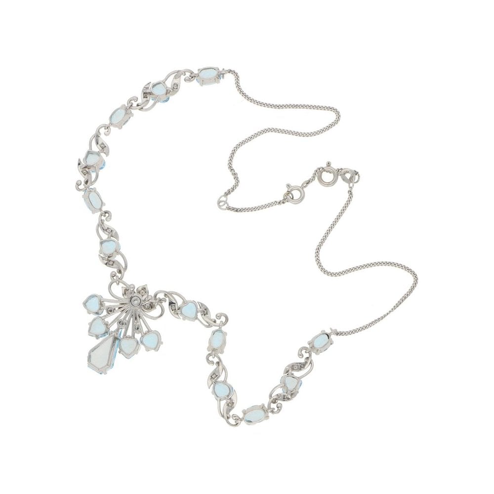 Aquamarine and Diamond Floral Spray Filigree Necklace