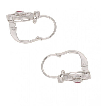 Ruby and Diamond Flower Cluster Drop Earrings