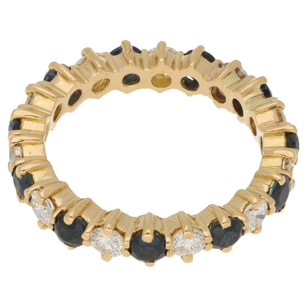 Sapphire And Diamond Full Eternity Ring In 18 Carat Yellow Gold