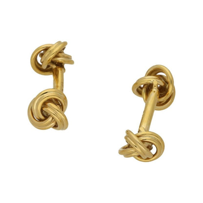 18 Carat Yellow Gold Solid Bar Knot Cufflinks