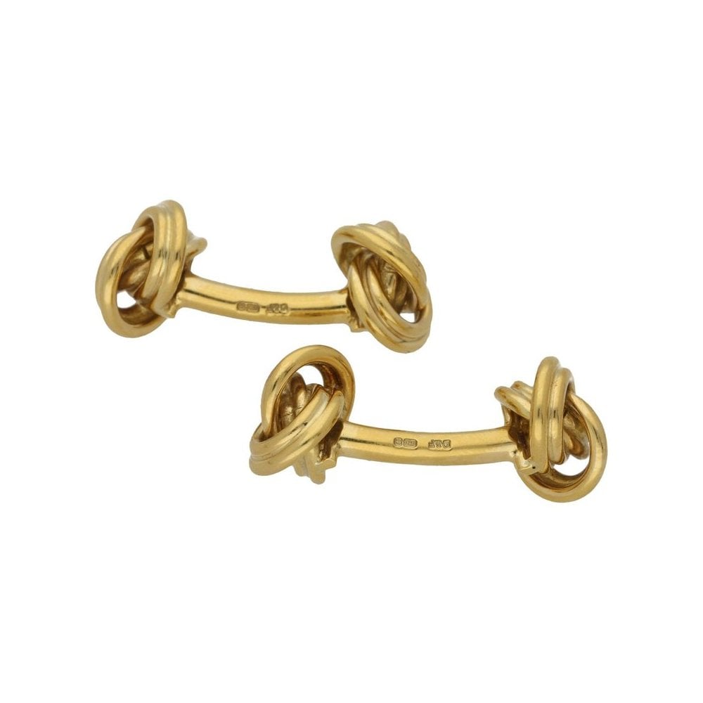 18 Carat Yellow Gold Solid Bar Knot Cufflinks