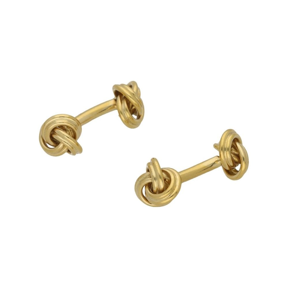 18 Carat Yellow Gold Solid Bar Knot Cufflinks