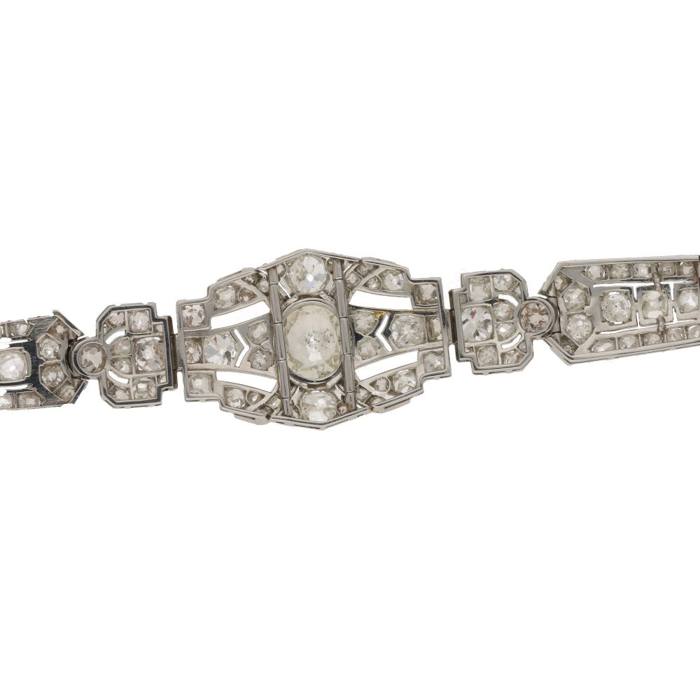 Antique Art Deco Diamond Plaque Bracelet in Platinum