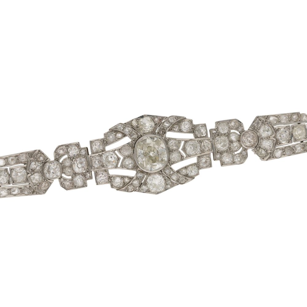 Antique Art Deco Diamond Plaque Bracelet in Platinum