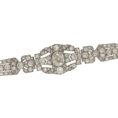 Antique Art Deco Diamond Plaque Bracelet in Platinum