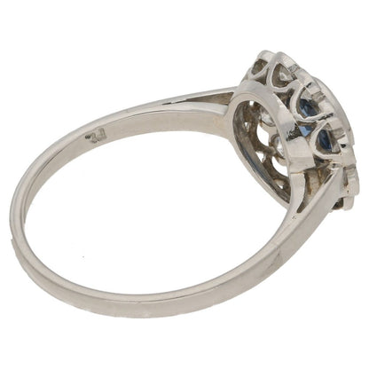 Art Deco 1.7ct Sapphire and Diamond Cluster Ring