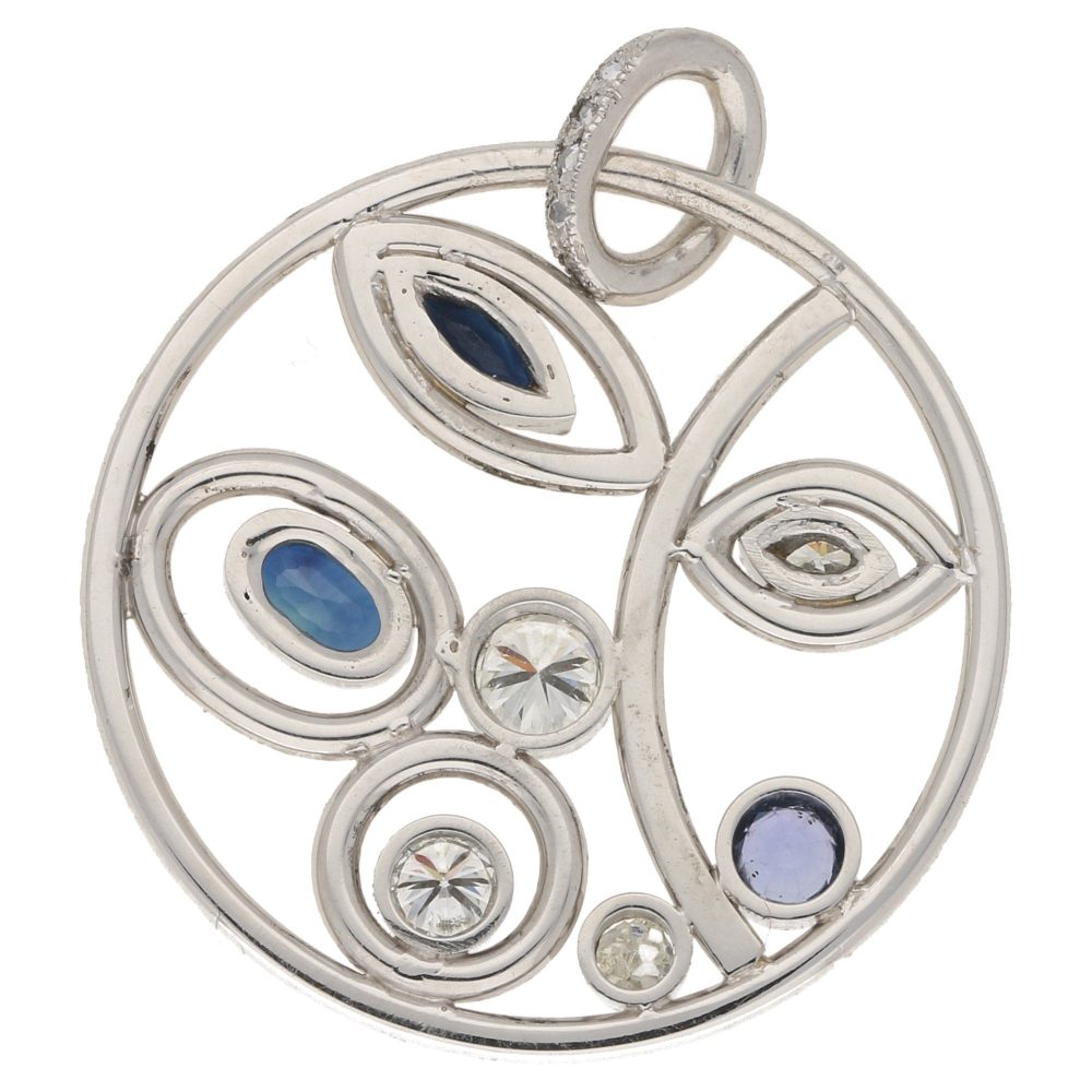 Contemporary Sapphire and Diamond Circular Foliate Pendant