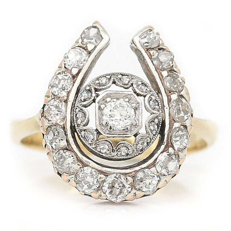 Antique Edwardian Old Cut Diamond Horseshoe Ring