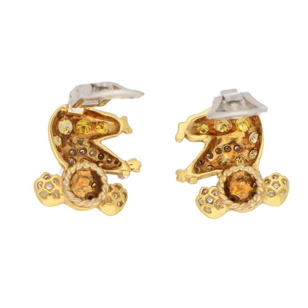 Vintage 18ct Gold Koala Bear Clip On Earrings with White and Yellow Diamonds and Onyx