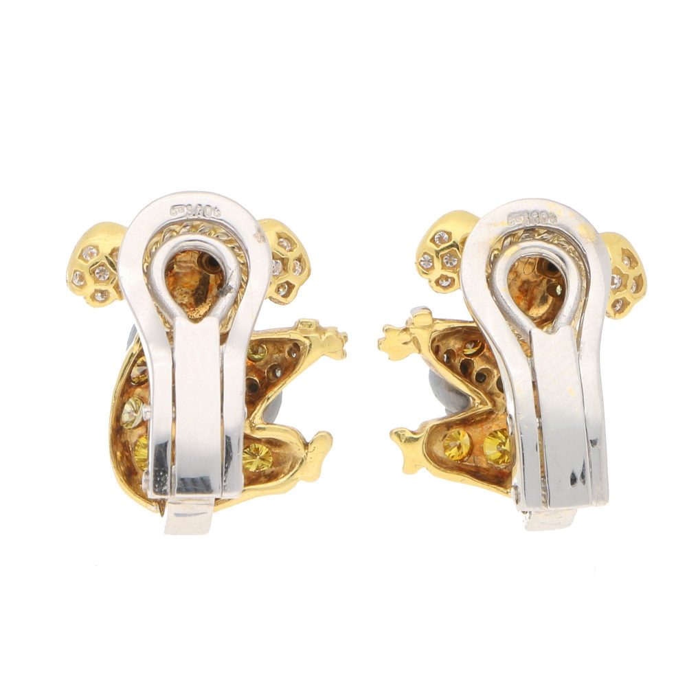 Vintage 18ct Gold Koala Bear Clip On Earrings with White and Yellow Diamonds and Onyx