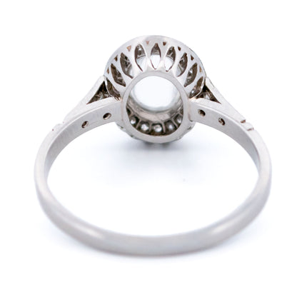 Platinum, Moonstone and Diamond Oval Cluster Ring, 0.70 Carat