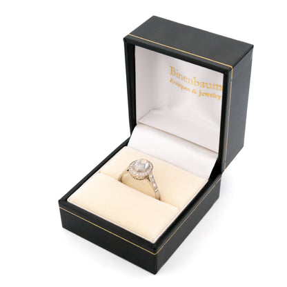 Platinum, Moonstone and Diamond Oval Cluster Ring, 0.70 Carat