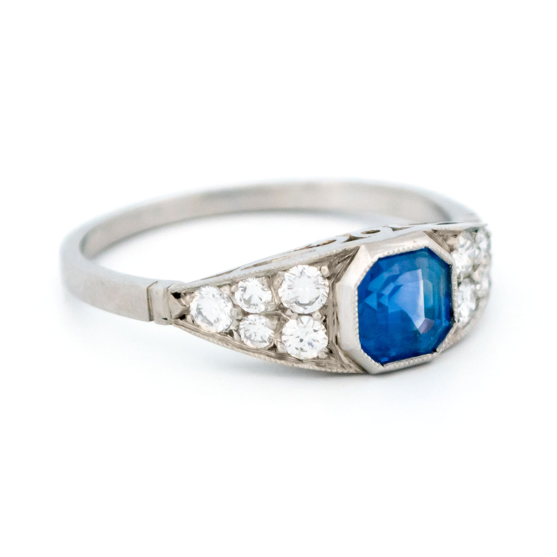 A sapphire and diamond ring in platinum