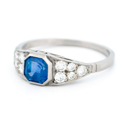 A sapphire and diamond ring in platinum