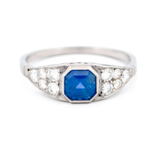 A sapphire and diamond ring in platinum