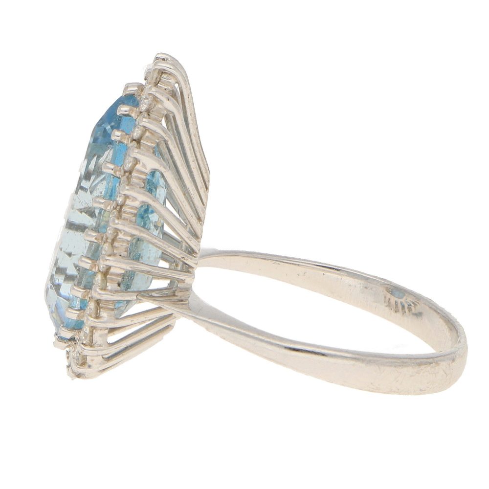 4.85ct Pear Cut Aquamarine and Diamond Cluster Cocktail Ring